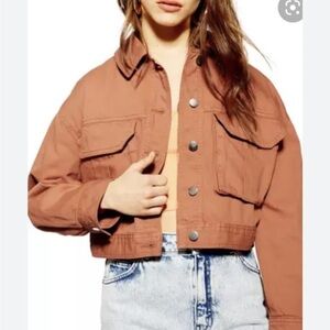 Topshop Moto Burnt Orange Jean  Button Up Jacket Crop Pockets